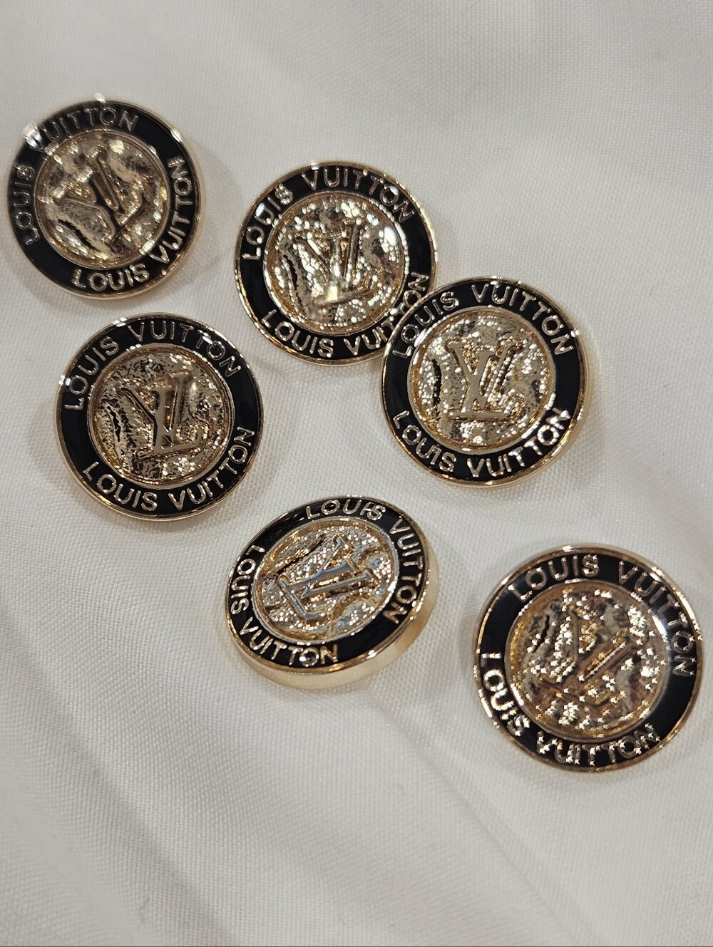 Louis Vuitton LV Monogram Black Enamel Gold Tone Buttons | Set of 6 | 18mm